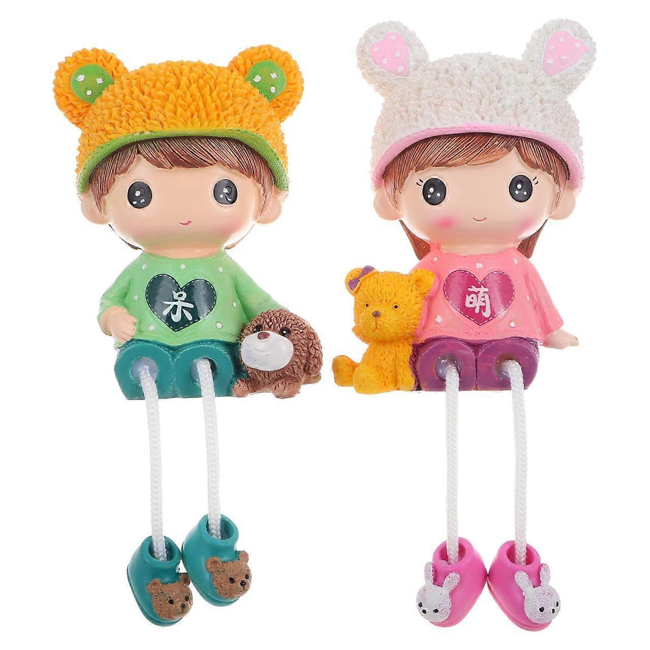 2pcs Resin Shelf Sitters with Dangling Legs Handcrafted Figurines for Whimsical Home Decor