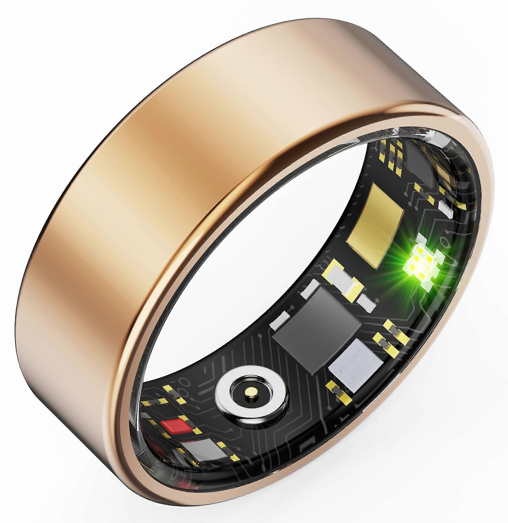 Smart Ring with Heart Rate Monitor, Sleep and Blood Pressure Tracking, IP68 Waterproof Fitness Tracker for iOS Android, Gold