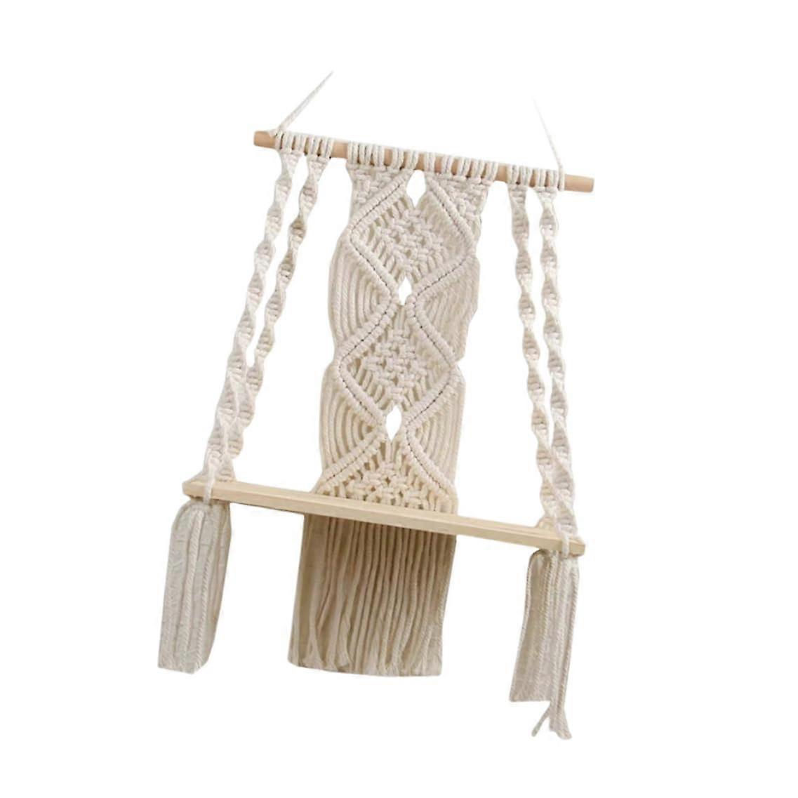 Macrame Wall Hanging Shelf with Tassels, Wood Floating Shelves for Plants and Boho Decor 30x50cm