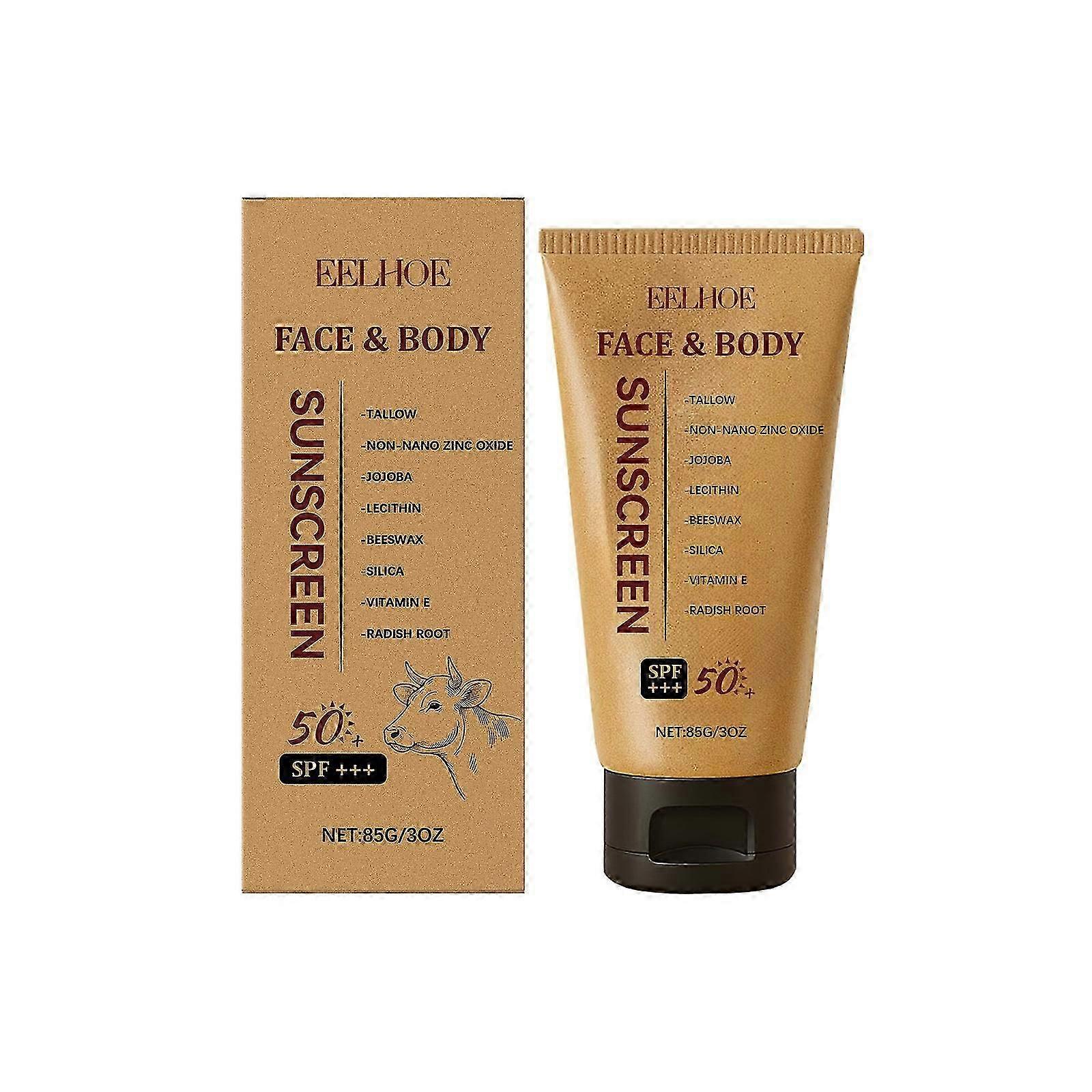 Tallow Cream with UV Protection & Moisturizing Formula  Refreshing, Lightweight Facial & Body Sunscreen with Vitamin E, Silica & Radish Root Extract