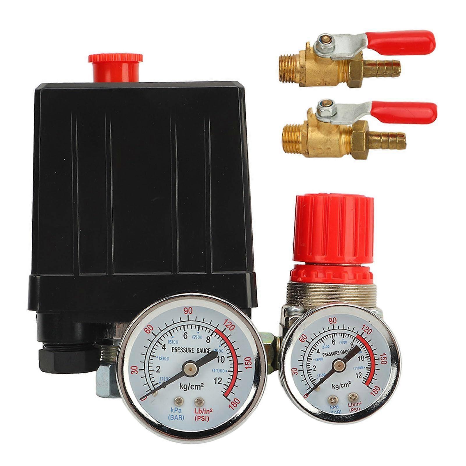 Air Compressor Pressure Switch with Gauge 0180 PSI, Adjustable Control Valve for Precise Pressure