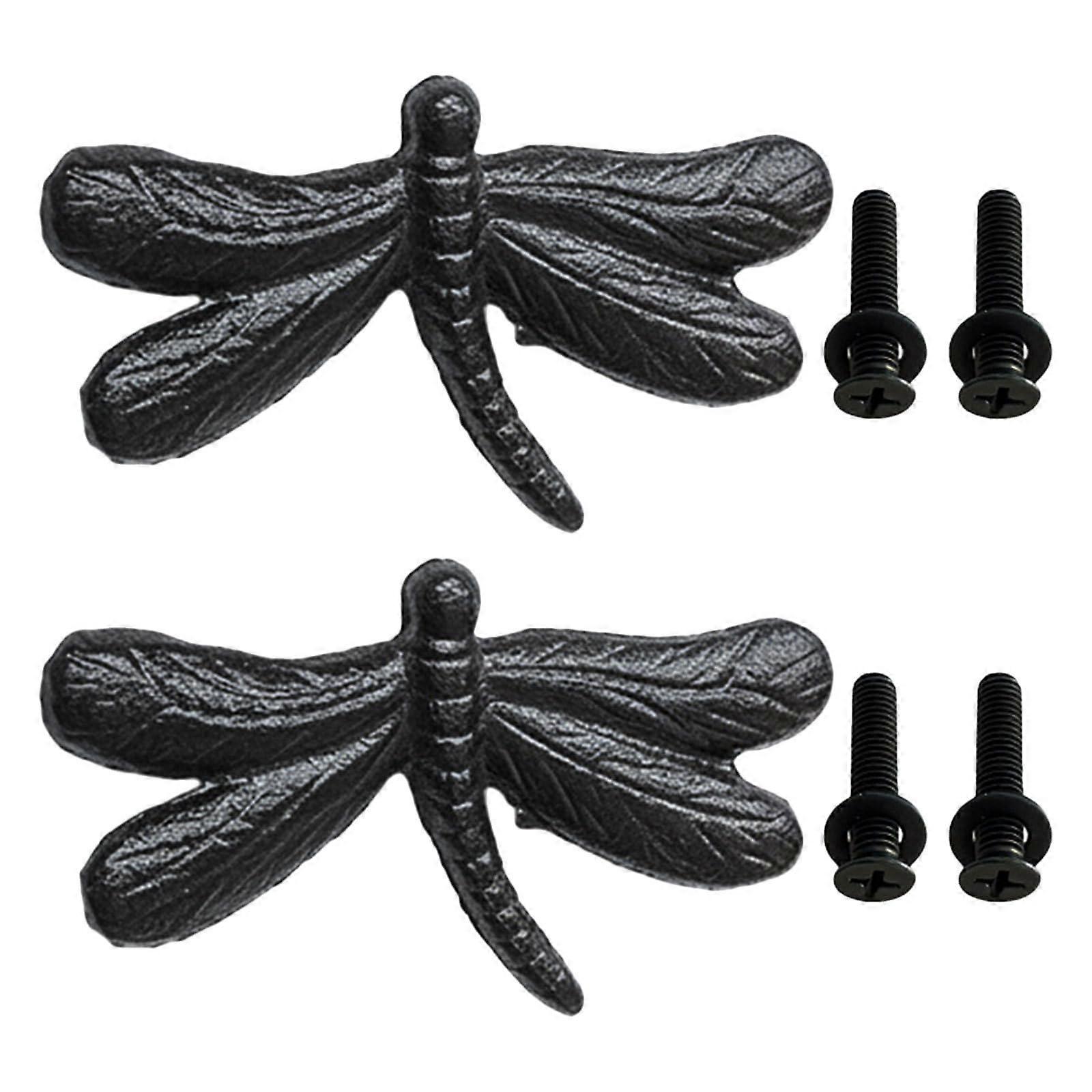 Vintage Dragonfly Cabinet Handles and Rustic Iron Drawer Pulls with Screws, Set of 2