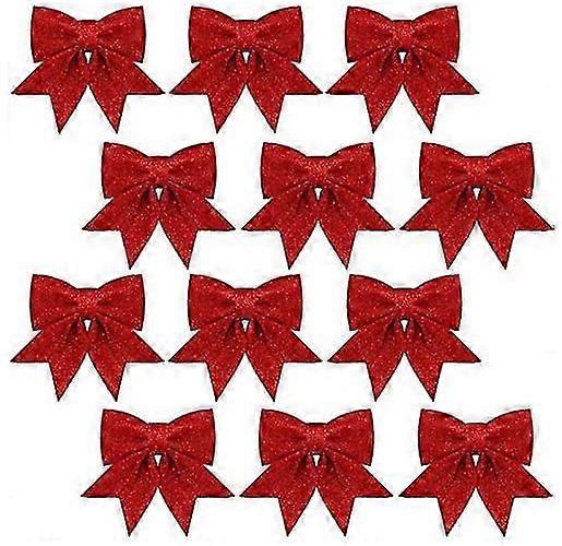 12PCS Glitter Christmas Bows for Tree Decorations