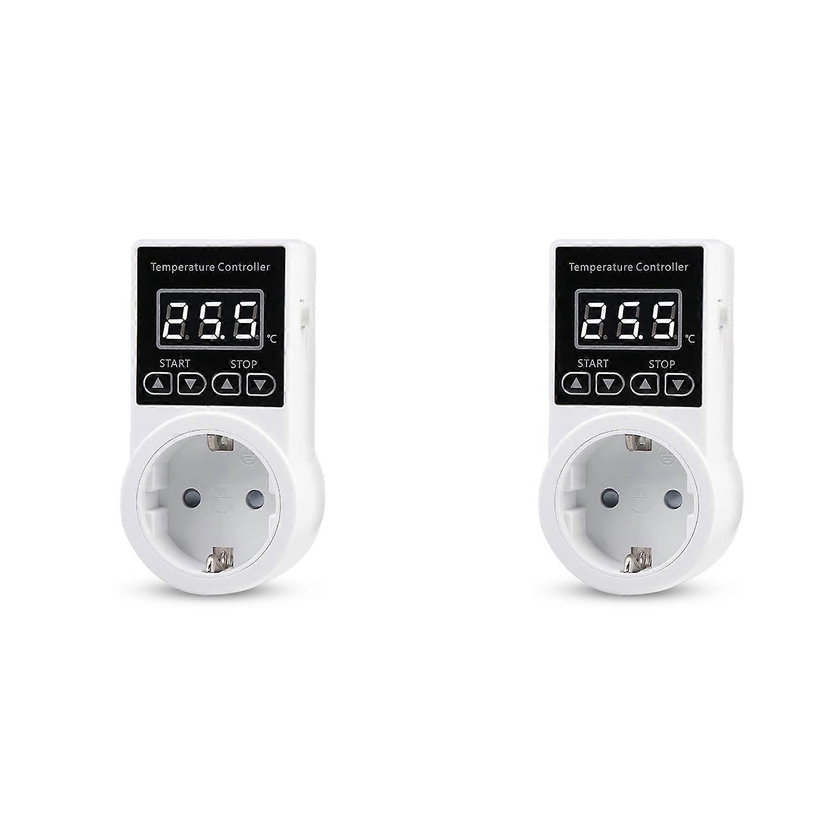 2Pcs Thermostat Socket with Sensor, Digital Temperature Controller Socket, Waterproof Temperature Switch EU Plug