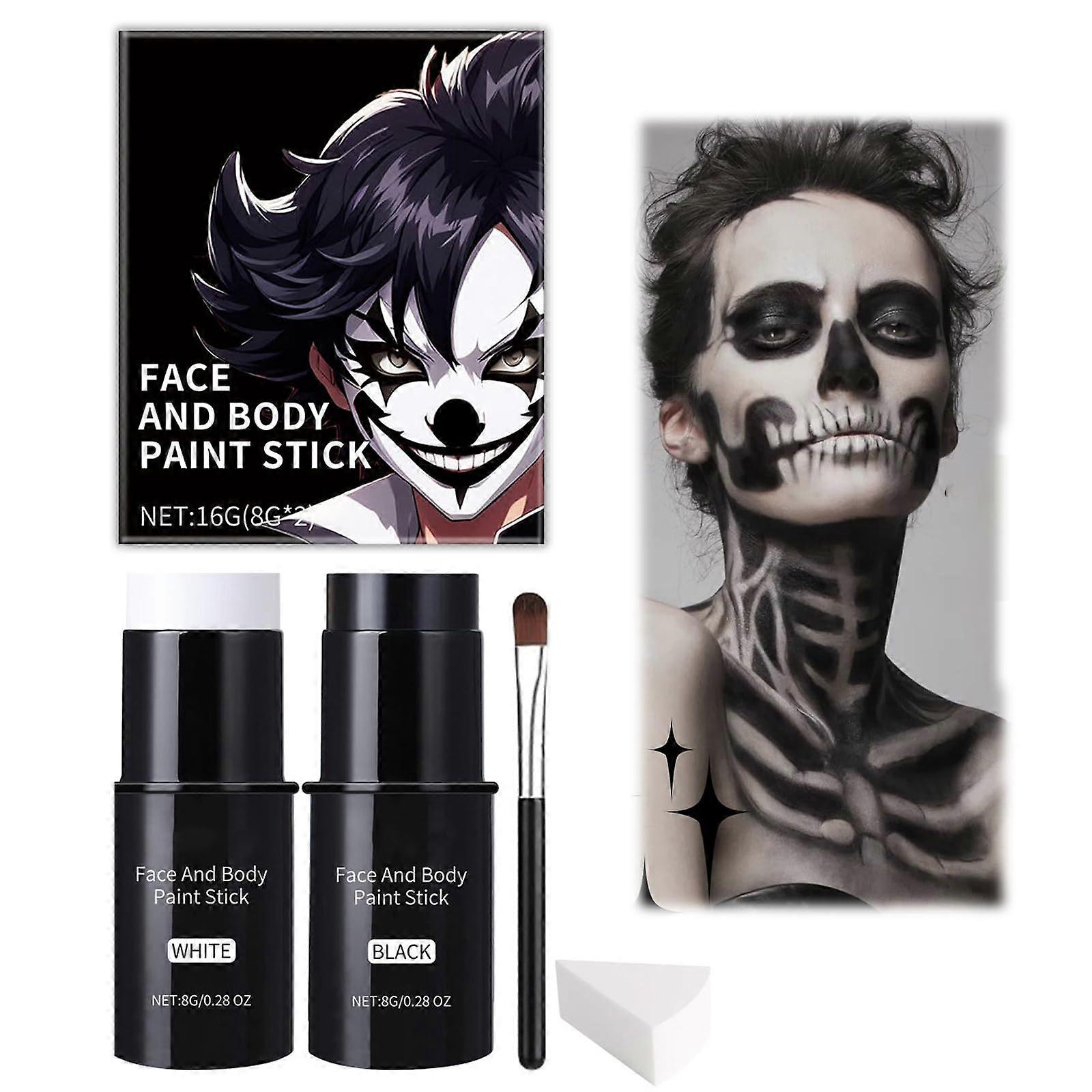 Halloween Face Paint Kit Black and White Opaque Coverage Easy Clean for Skeleton Clown Makeup
