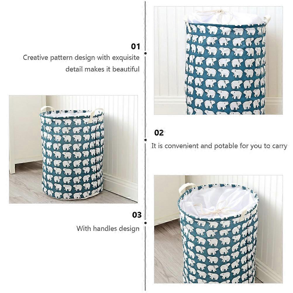 Blue Cotton Laundry Basket for Storage Waterproof Drawstring Bucket 1Pcs