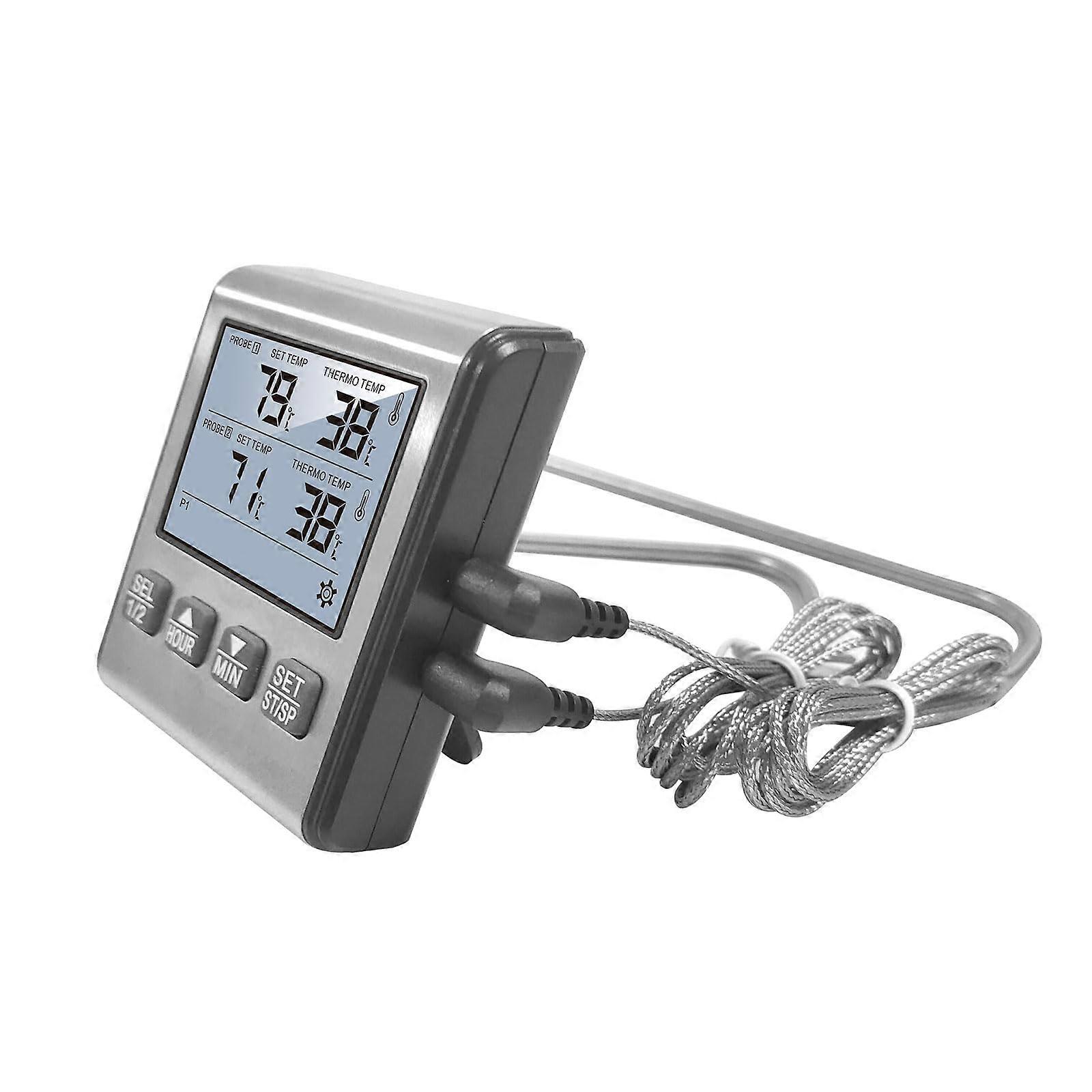 BBQ Meat Thermometer Dual Probe with Timer and LCD for Grilling Baking and Outdoor Cooking