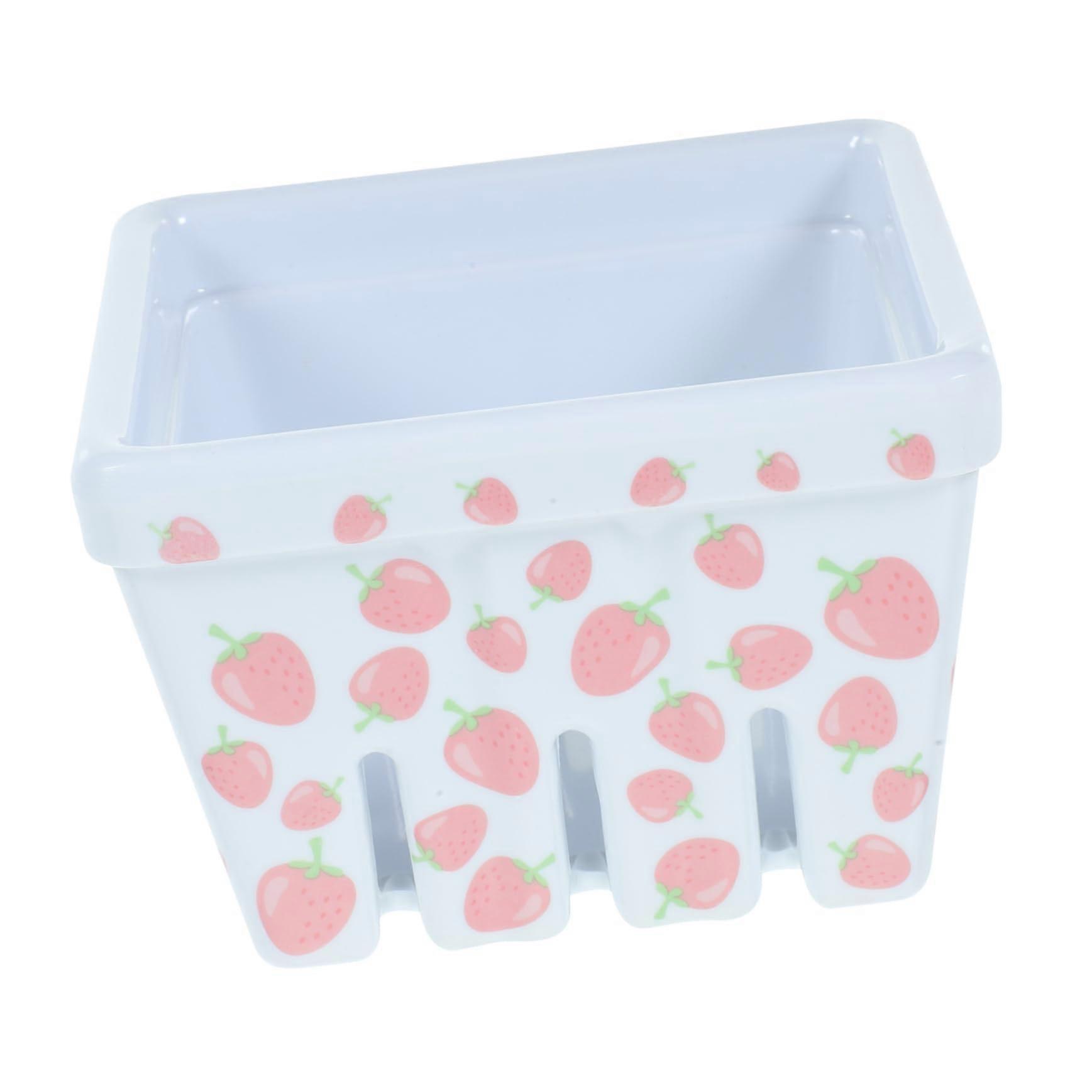 2pcs Square Fruit Storage Basket with Berry Pattern, Lightweight Strainer Bowl for Kitchen and Outdoor