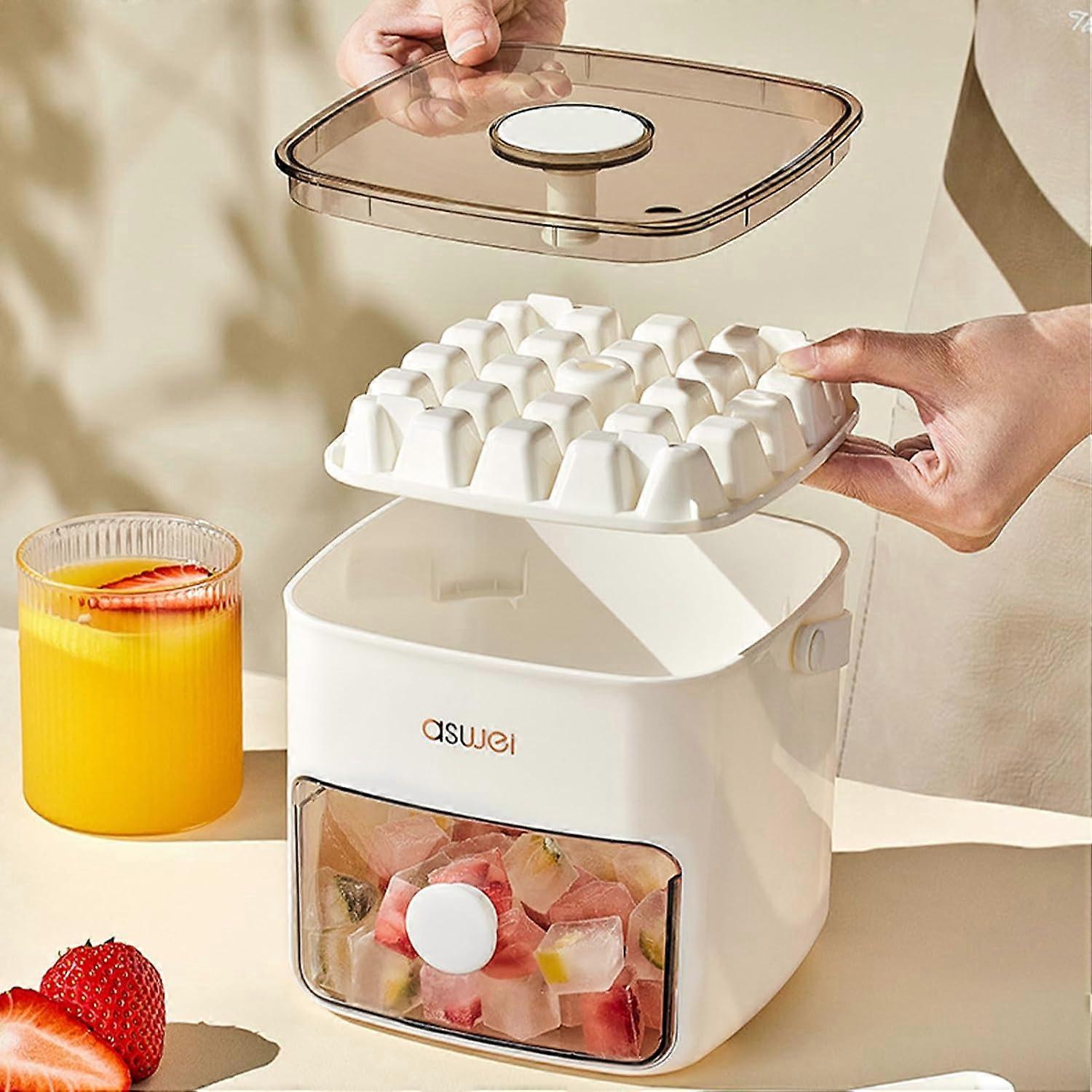 Large Capacity Ice Cube Tray with Lid and Bin, Easy Release Stackable Mold for Whiskey, Cocktail, Coffee