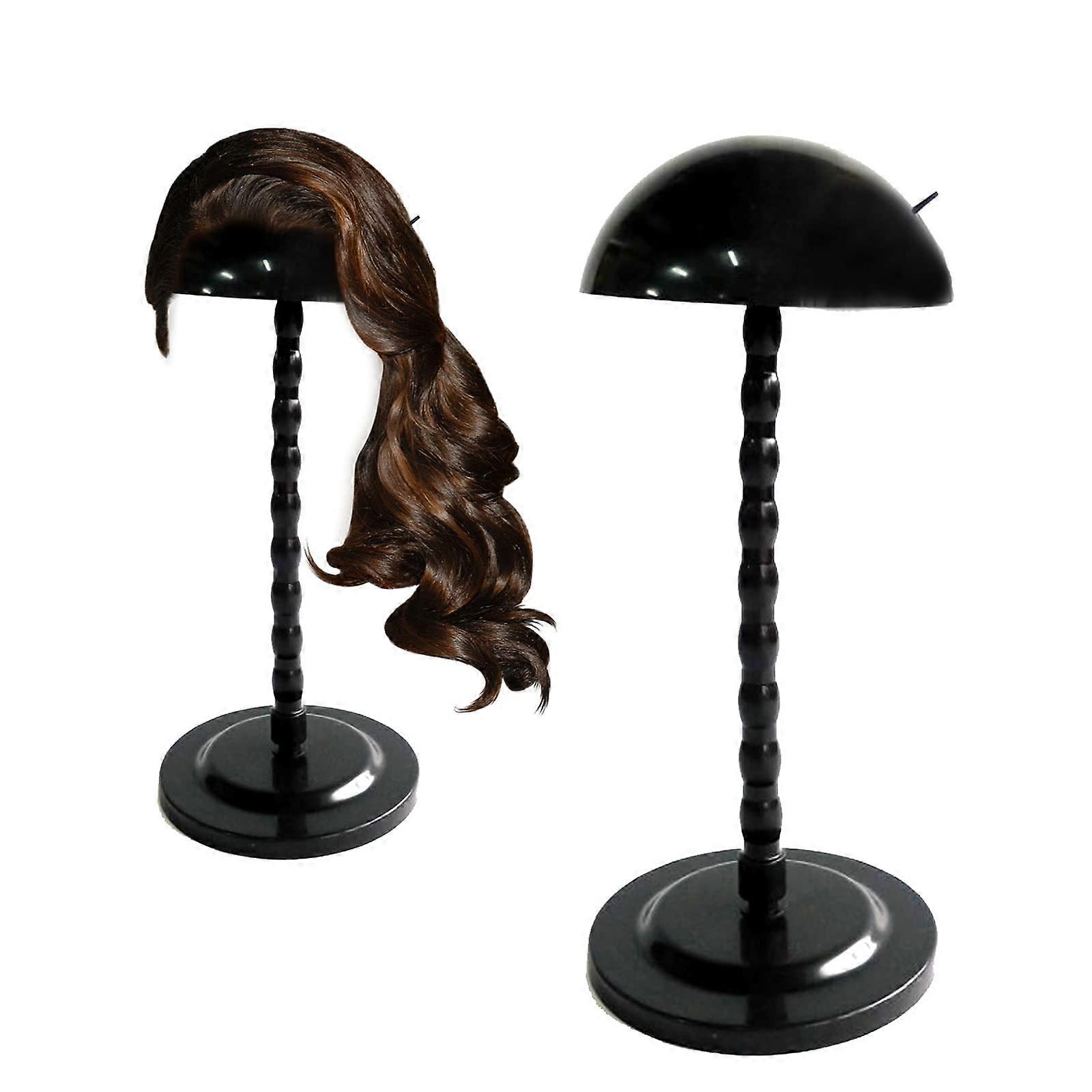 2Pack Plastic Wig Stand 14 Inch for Wigs and Hats, Fast Drying, Stable Base, Easy Assembly, Black