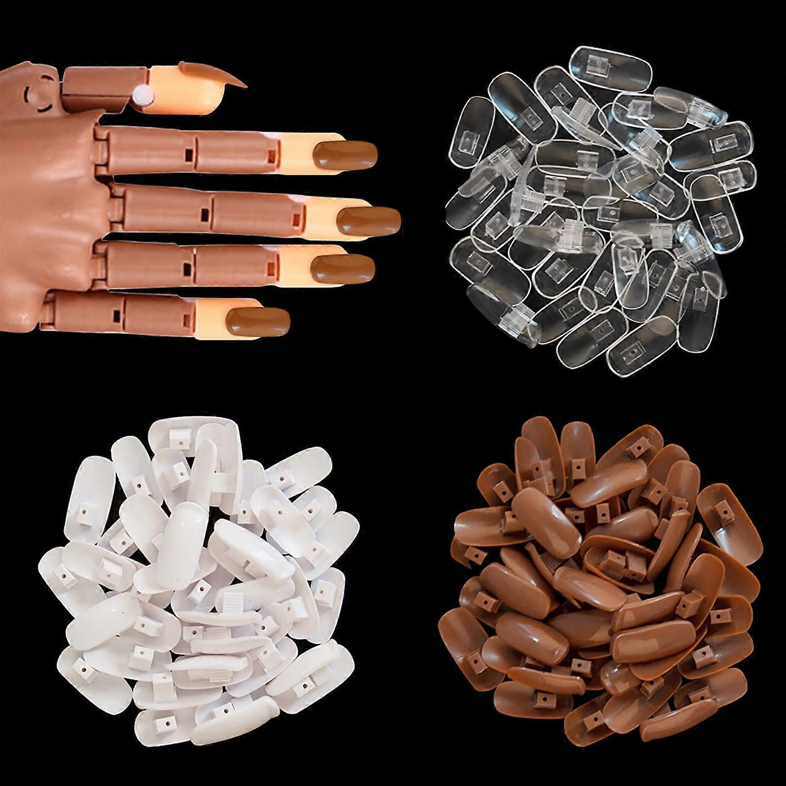 Practice Nail Hand with 300 False Nail Tips for Manicure Training, Flexible Reusable Design