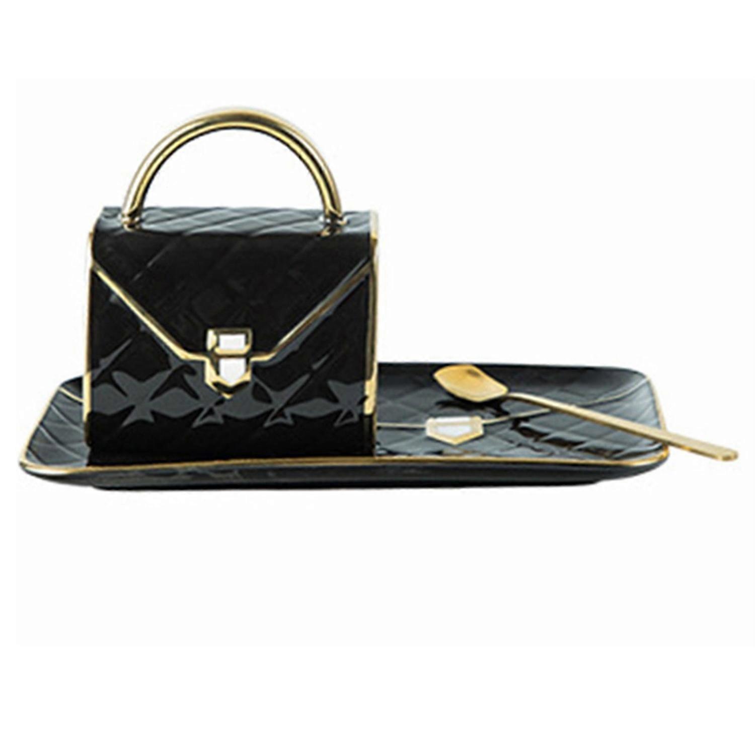 Creative Bag Shape Ceramic Cup + Saucer Golden Edge Design 310ml