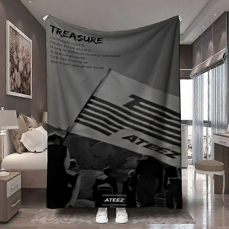 ATEEZ Flag M Chaser Pattern Printed Flannel Blanket  Soft and Comfortable