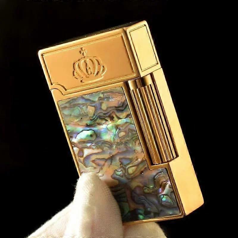 Gold Retro Side Wheel Kerosene Lighter with Windproof Flame, Durable Refillable Metal Design