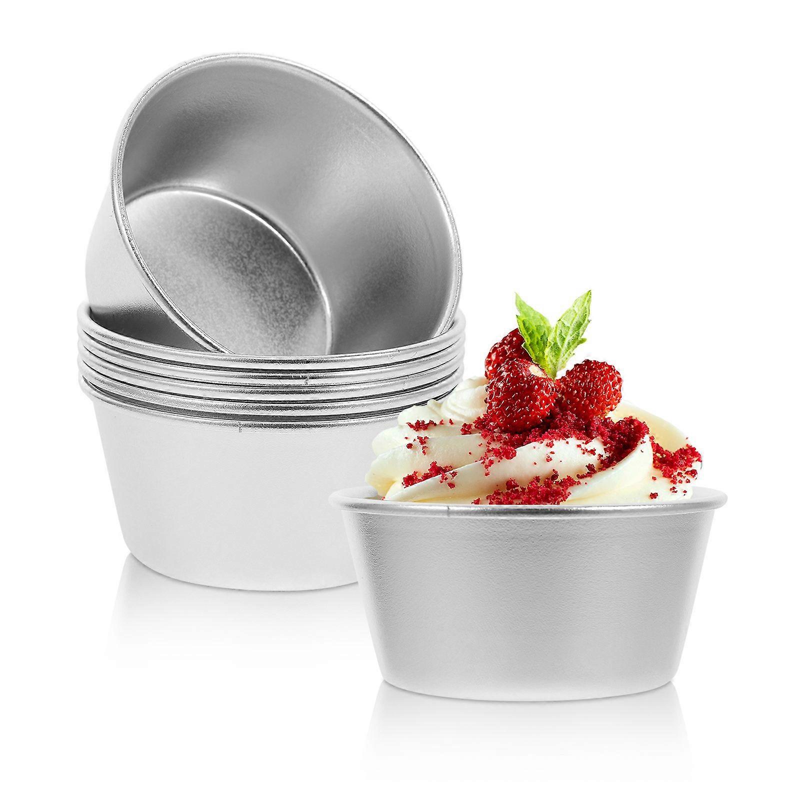 6pcs Round Non-stick Pudding Cups Heat Resistant Pudding Baking Cups (Silver)