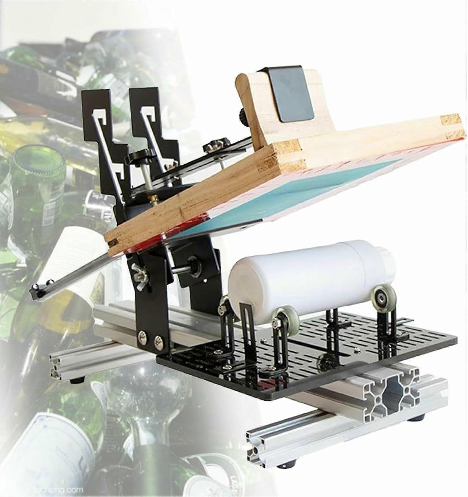 Manual Cylindrical Screen Printing Machine for Bottles and Mugs, Adjustable Roller Height, 250mm Diameter