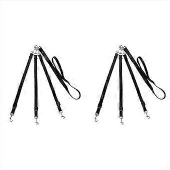 2X 3 Way Dog Leash, Nylon Adjustable Coupler No Detachable Multiple Dog Pet Cat Puppy Leashes (Black