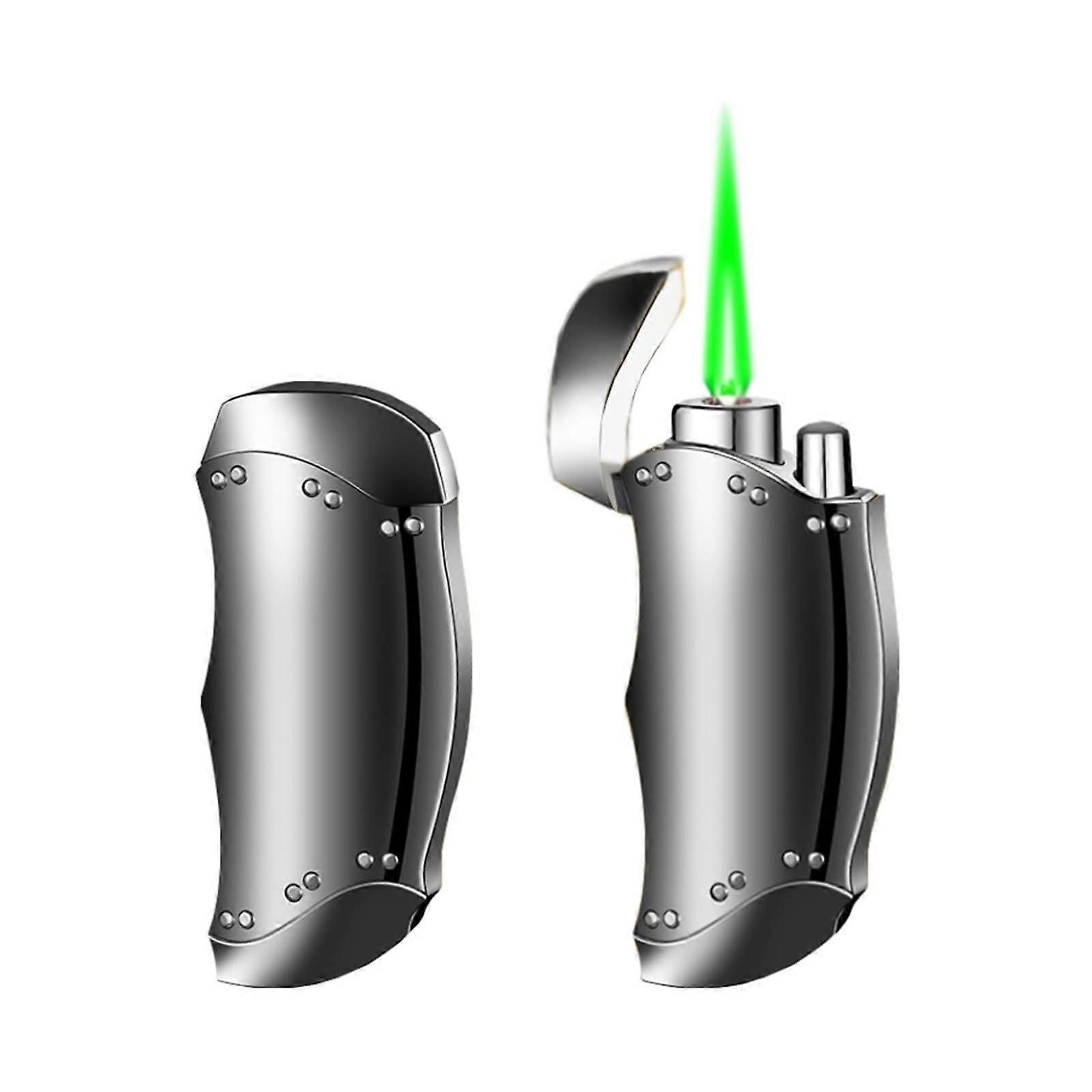 Butane Torch Lighter with Windproof Adjustable Flame for Outdoor Camping, Refillable Black