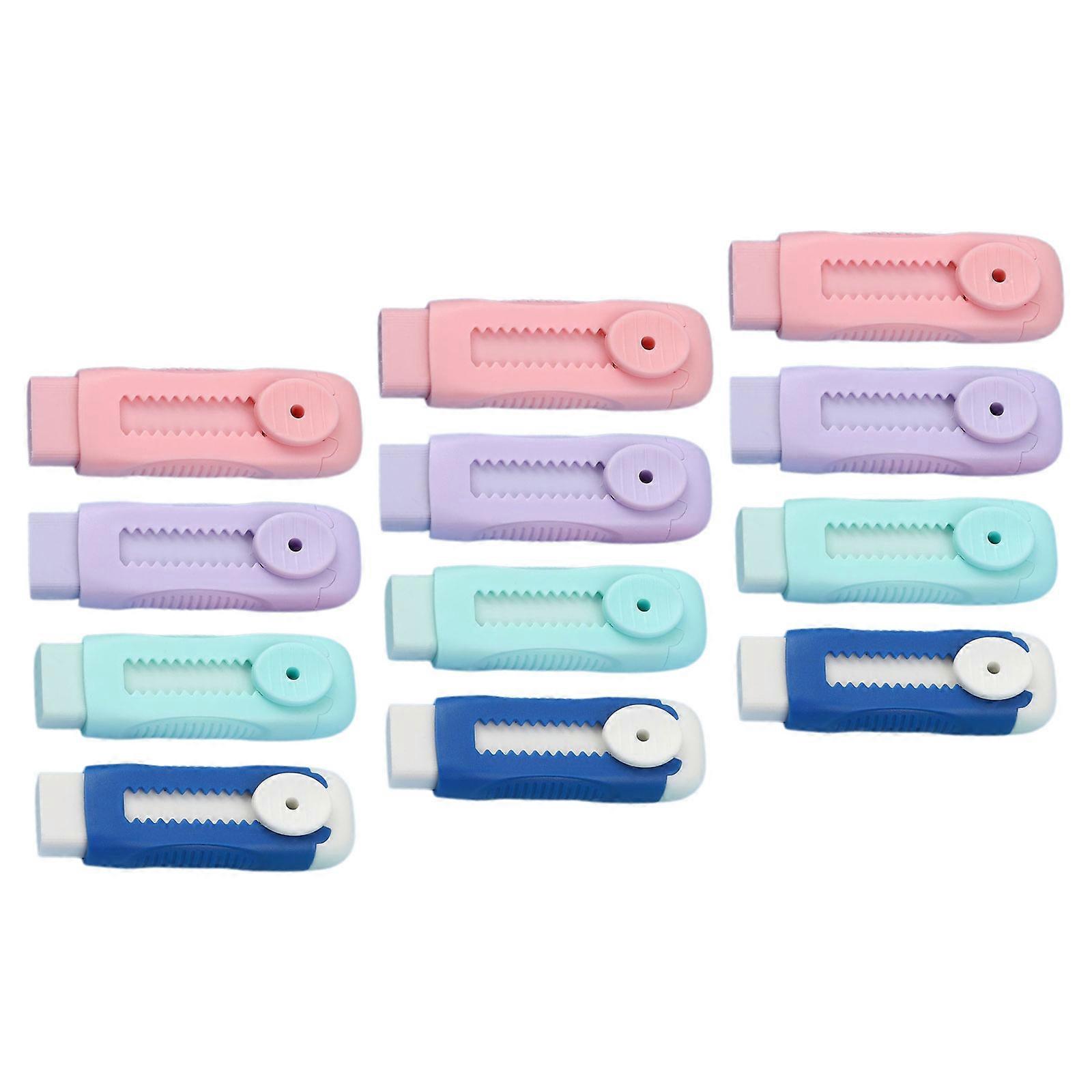 Sliding Retractable Erasers for Office 12Pcs Push Pull Rubber Erasers with Plastic Sleeve
