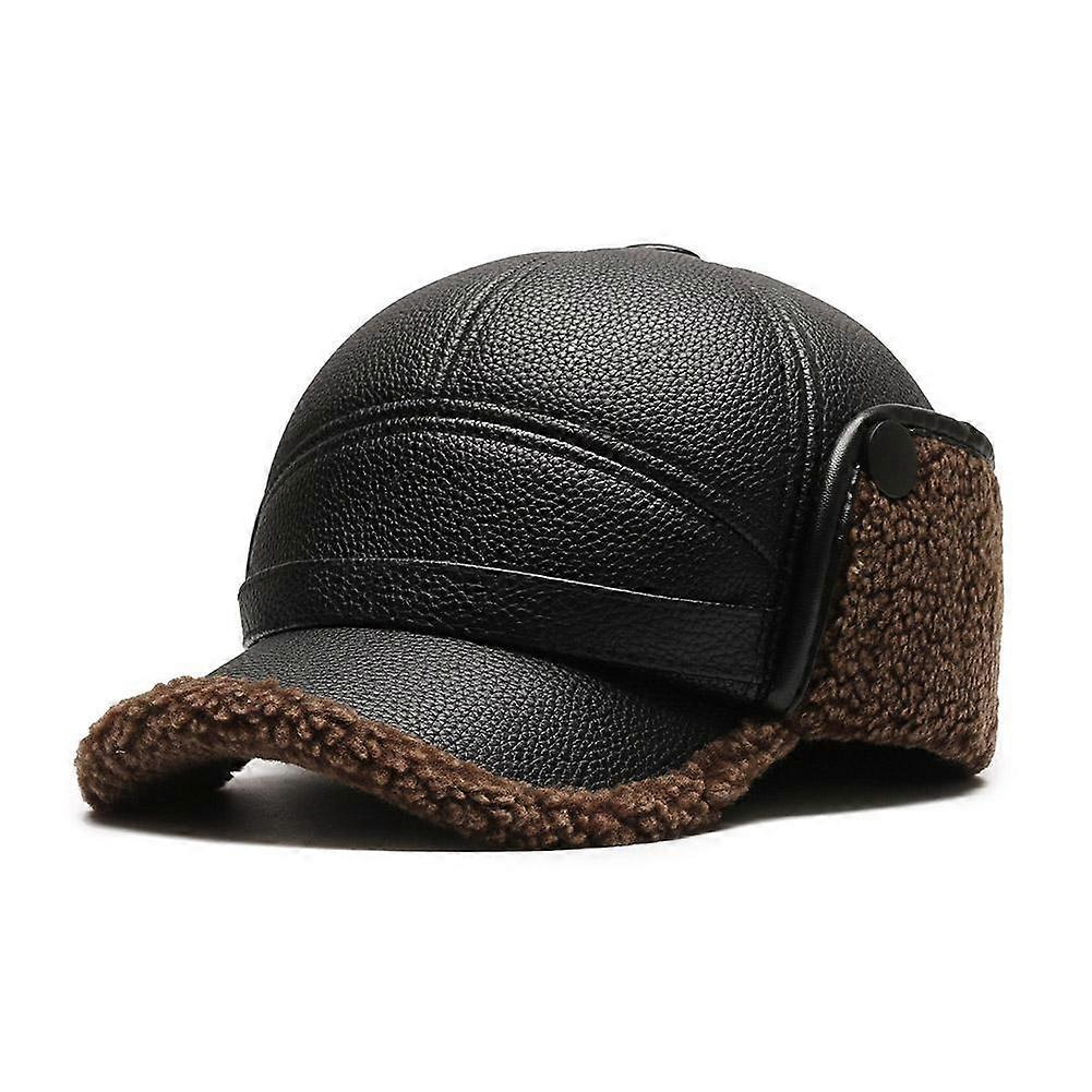 PU Leather Hat for Elderly Men - Winter Warm Windproof Duckbill Cap