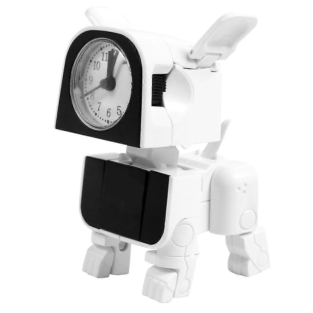 White Robot Alarm Clock Electronic Multi Functional Bedside Tabletop Clock for Home Use