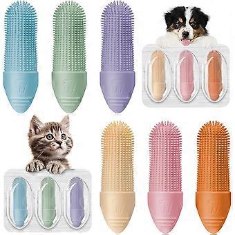 Tandenborstel voor honden en katten, 6 stuks, 360° reinigende vingertandenborstel voor kleine rassen, individueel verpakt, zacht en duurzaam.