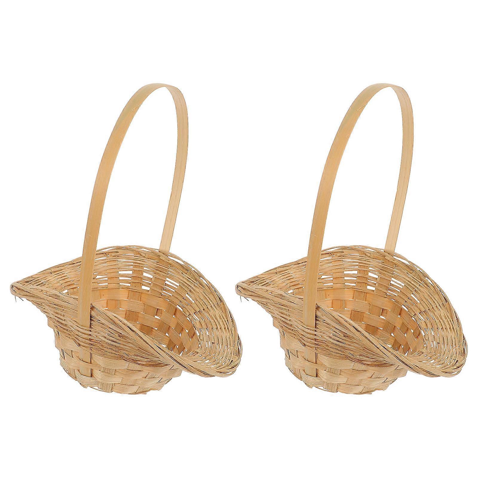 Bamboo Hand-Woven Basket Multifunctional Use For Parties Rectangular Shape Beige Color 2Pcs