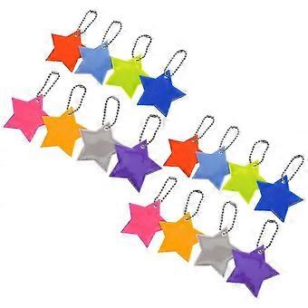 16pcs Fluorescent Star Keychain Reflective Safety Pendant for Backpacks Bike Shape Reflector for School Bags and Outdoor Use