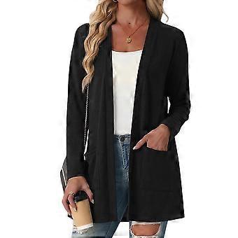 Cardigan Sweaters for Women Casual Open Front Long Sleeve Knit Coat with Pockets Trendy Black XXL