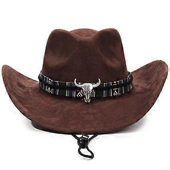 Western Cowboy Hat Faux Suede Wide Brim with Bull Skull Band