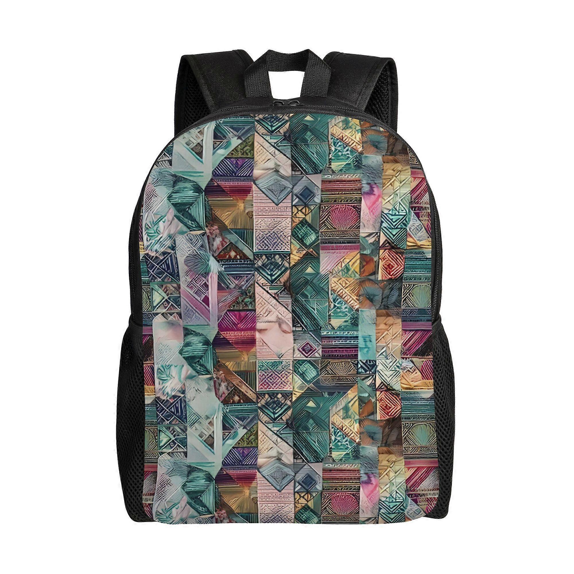 Backpack with a Hippie Patchwork Design, Suitable for Work, Commuting, And Weekend Travel, Featuring Adjustable Straps