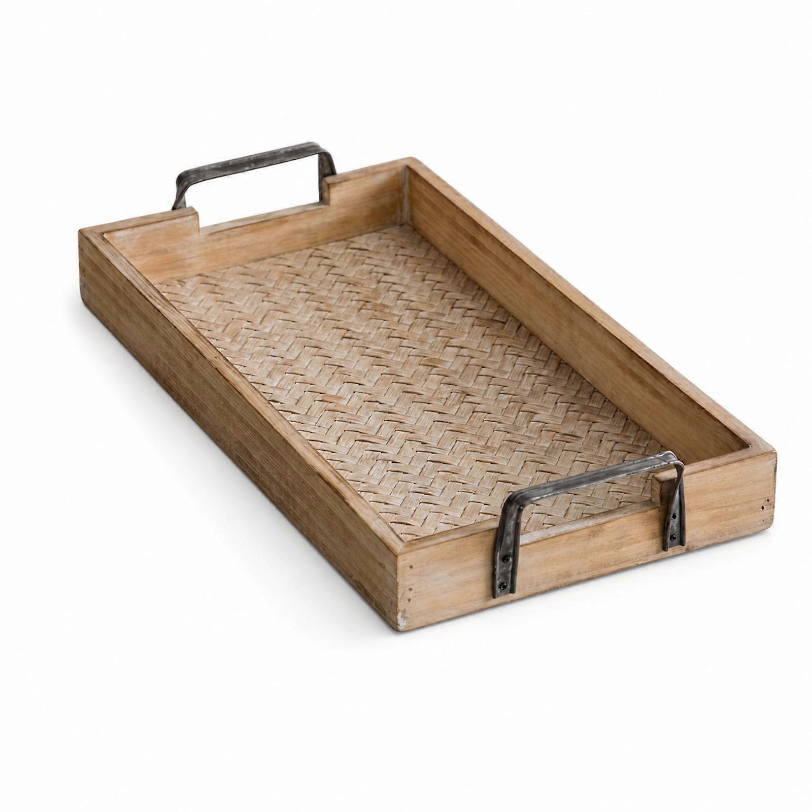 Rectangular Tray with Woven Wooden Foundation Rectangular Serving Tray Rustic