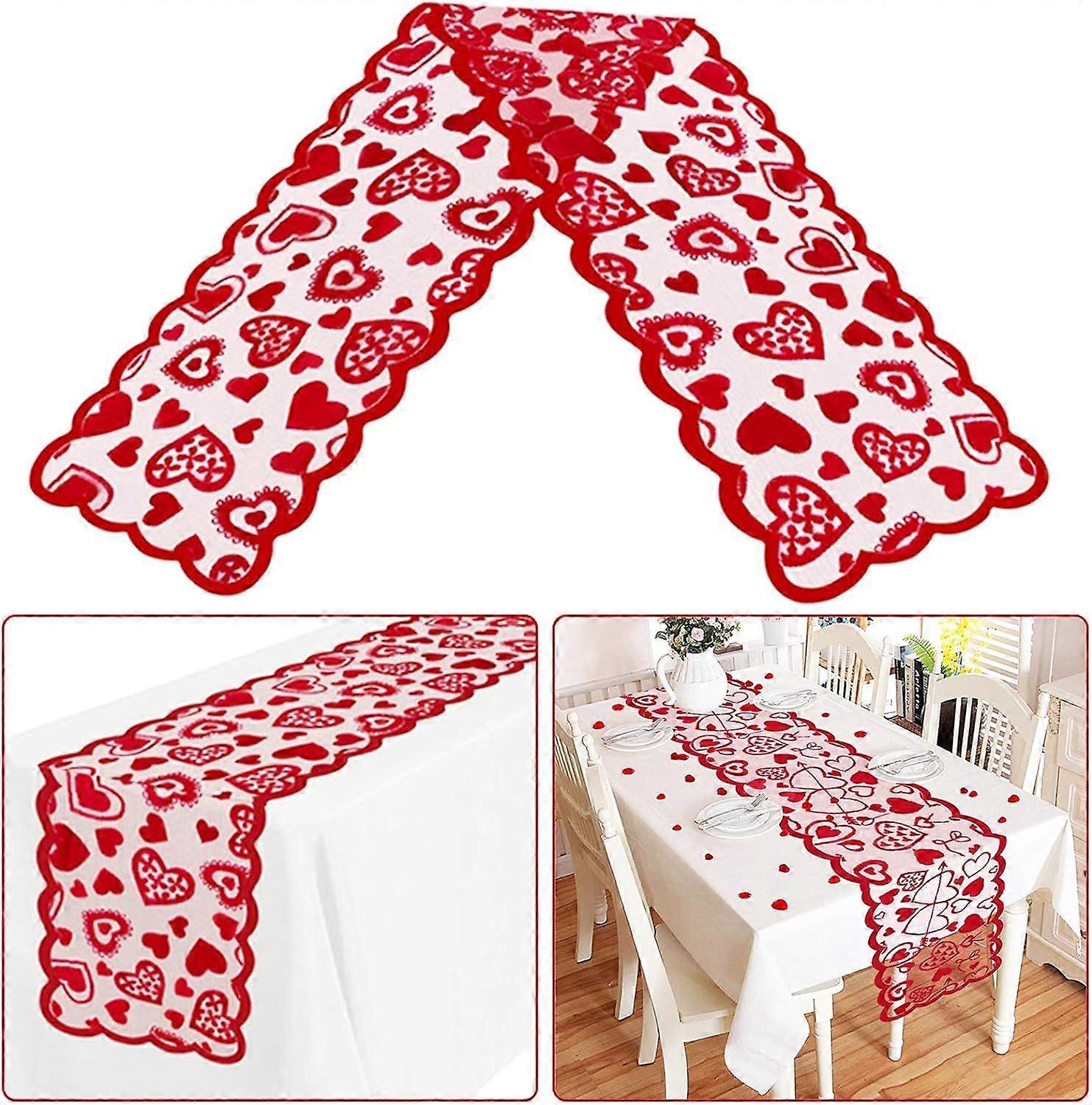 Valentine's Day Table Runner - Red Lace Decor