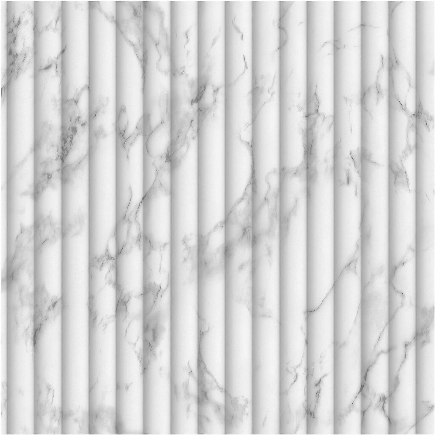 Fluted Marble Soft White Grey Wallpaper