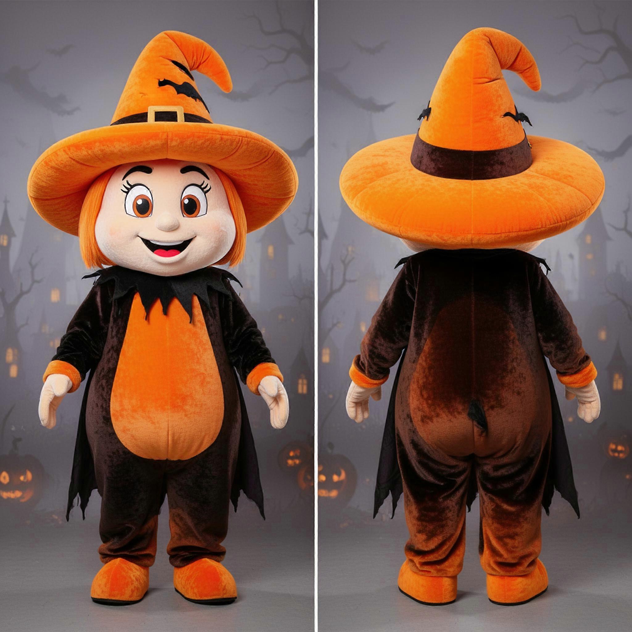 MASTICOT Rust Orange Wide Brimmed Witchs Hat Mascot