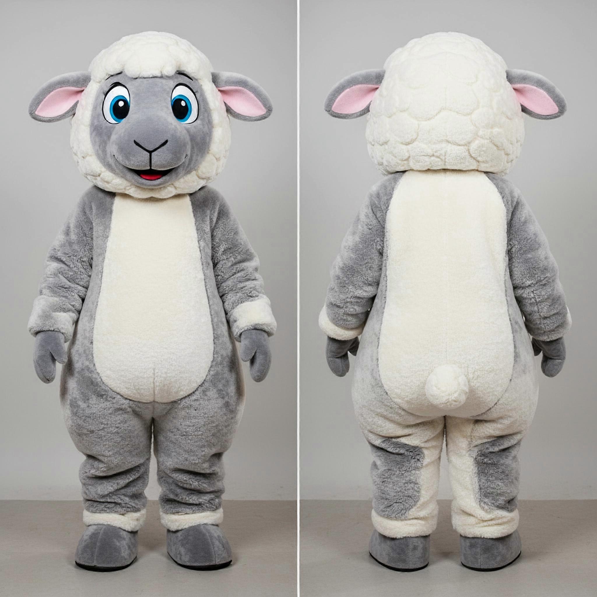MASTICOT White Fluffy Suffolk Sheep Mascot