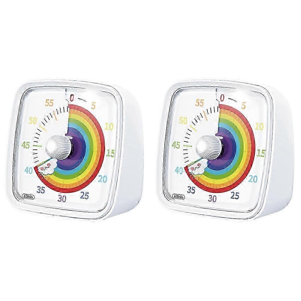 2X 60-Minute Visual Timer with Night Light,Countdown Timer,Pomodoro Timer with Rainbow Pattern for Kids and Adults White