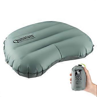 Inflatable camping pillow, ergonomic and lightweight.