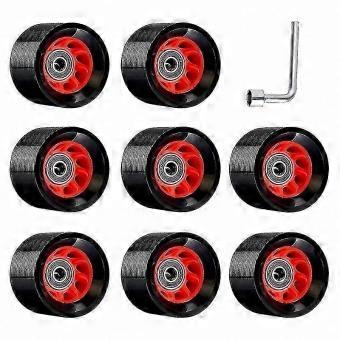 8-Pack 95A 58mm x 39mm PU Indoor Roller Skate Wheels with ABEC 9 Bearings, Double Roller Skates Replacement Accessories, Black Red