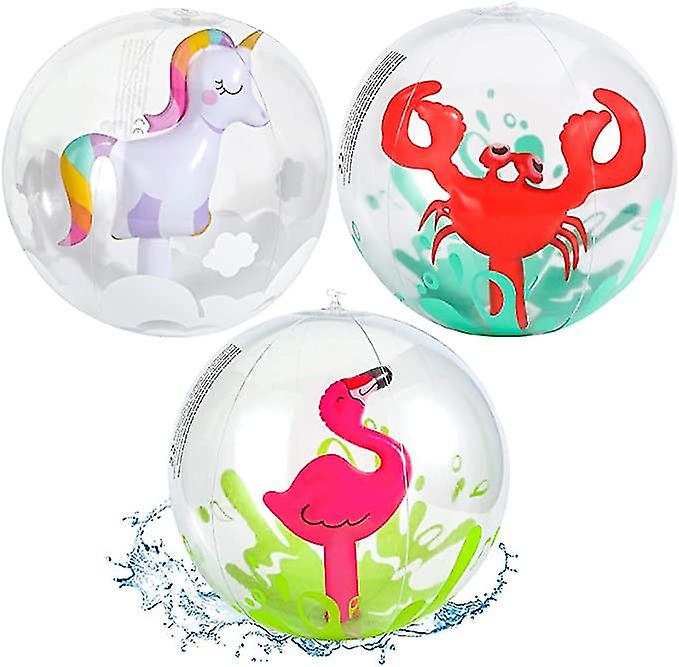 3pcs 3d Beach Balls, 13" Kids Inflatable Beach Balls, Pool Toy Balls For Summer Beach Pool Party Home Decor