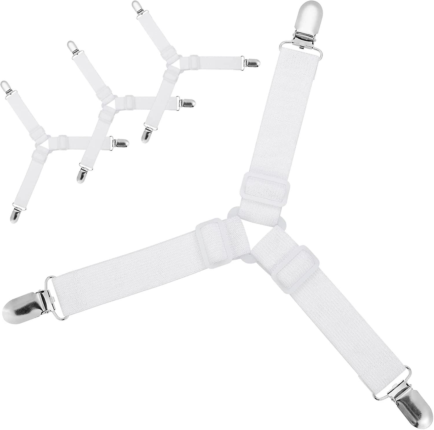 Pxcl Set Of 4 Adjustable Bed Tie Downs With Elastic Straps And Metal Duckbill Clips (white Triangle, 4)