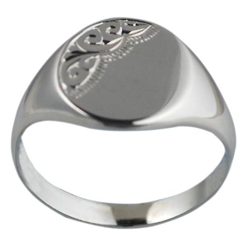 Silver 15x13mm hand engraved solid oval Signet Ring Size Z