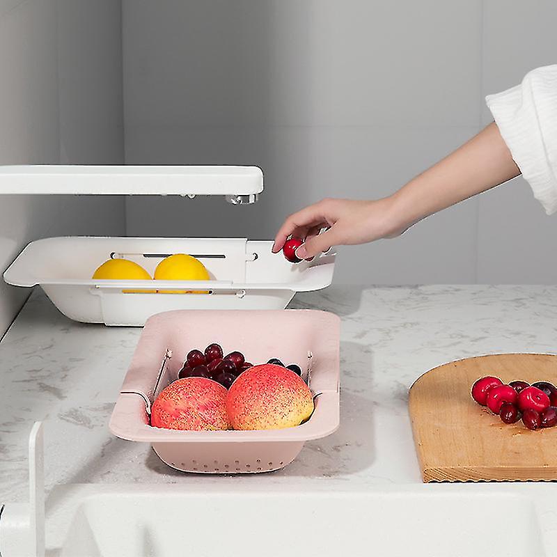 Plastic Retractable Dish Drain Rack Space Saving Extendable Strainer Drain Basket