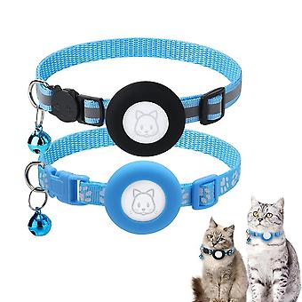 Breakaway Airtag Cat Collar, Reflective Apple Air Tag Cat Collar with Bell and Waterproof Airtag Holder Case GPS Pet Tracker Collar(Blue)