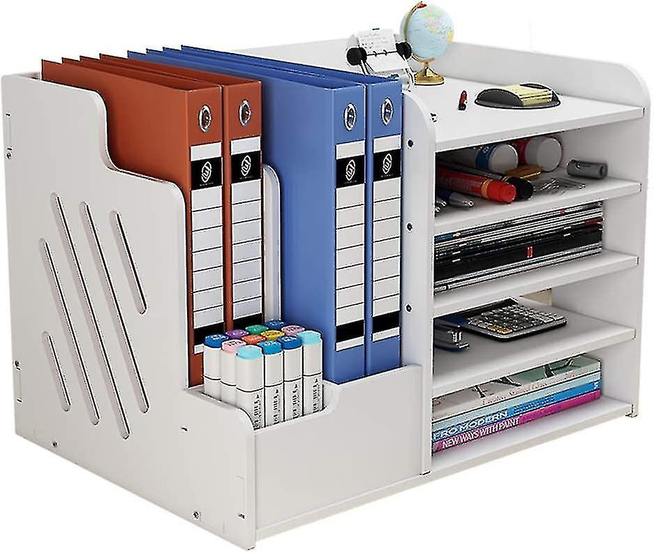 White Desktop Organiser Large Capacity Desk File Organiser Office Stationery Desk Tidy Storage Rack 