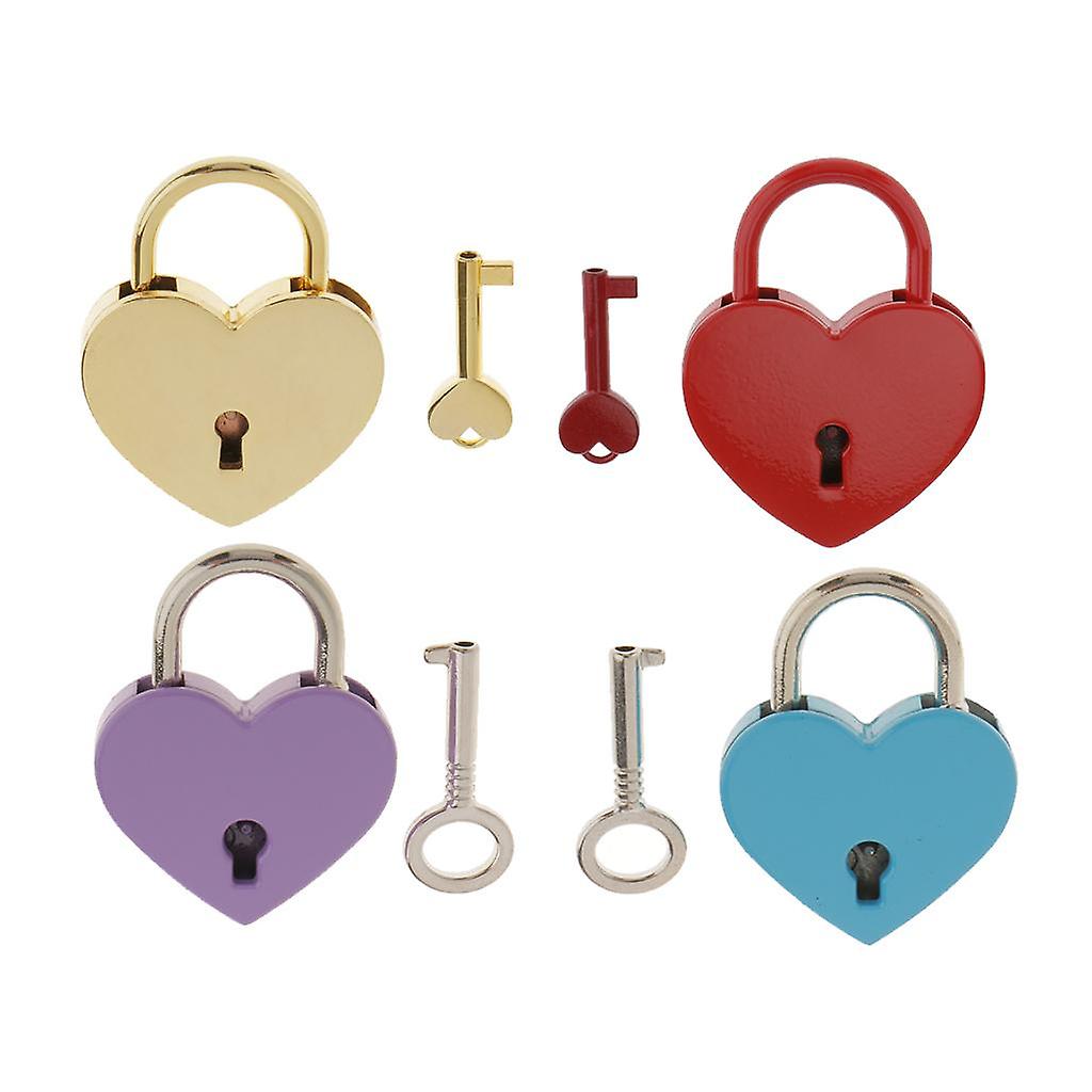 4 Pieces Vintage Heart Shape Padlock w/ Key Tiny Suitcase Crafts Lock Set