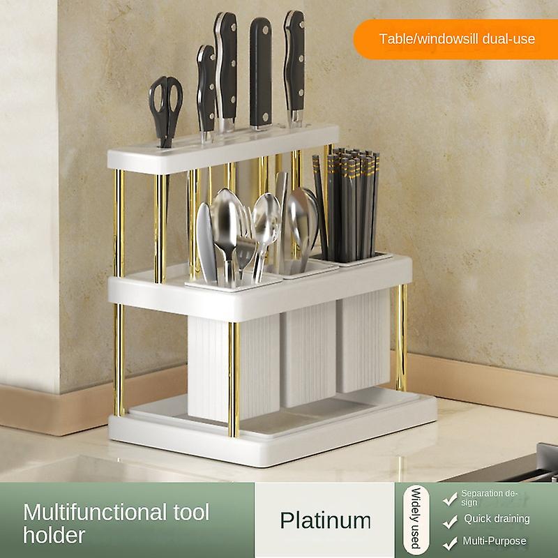 1pc Kitchen Countertop Knife And Chopsticks Cage Multifunctional Chopsticks Knives Spoons Storage Racks Light Luxury Plastic Kitchenware Drainag