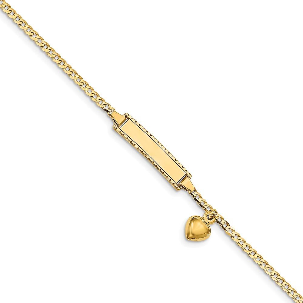 5mm 14k ソリッド イエロー ゴールド ラブ ハート ダングル リンク ID ブレスレット 識別 - ブレスレット - 長さ: 5.5 から 6