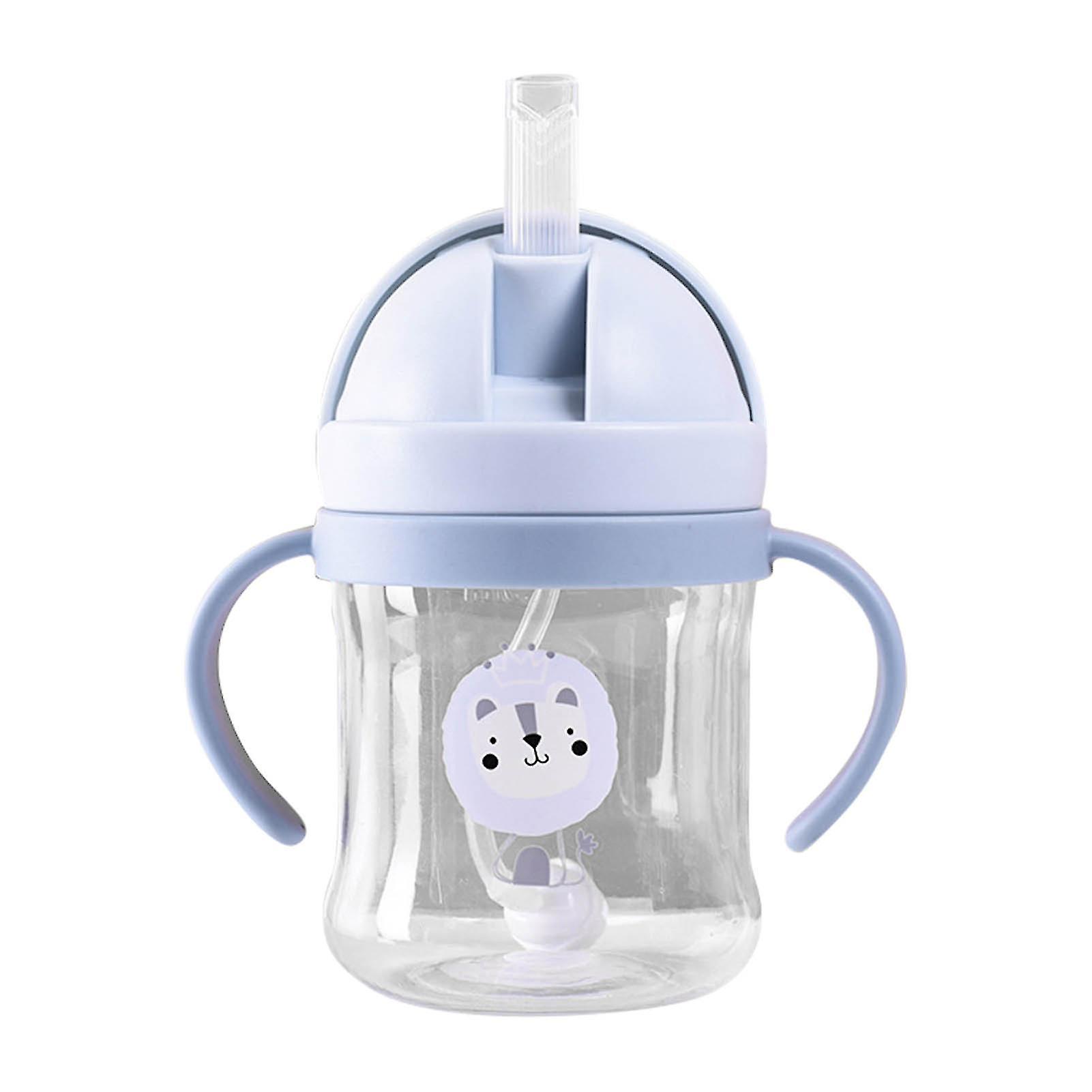 Gobelet lesté à paille de 250 ml, motif animal, anti-fuite, poignée rabattable, pour enfants, bleu