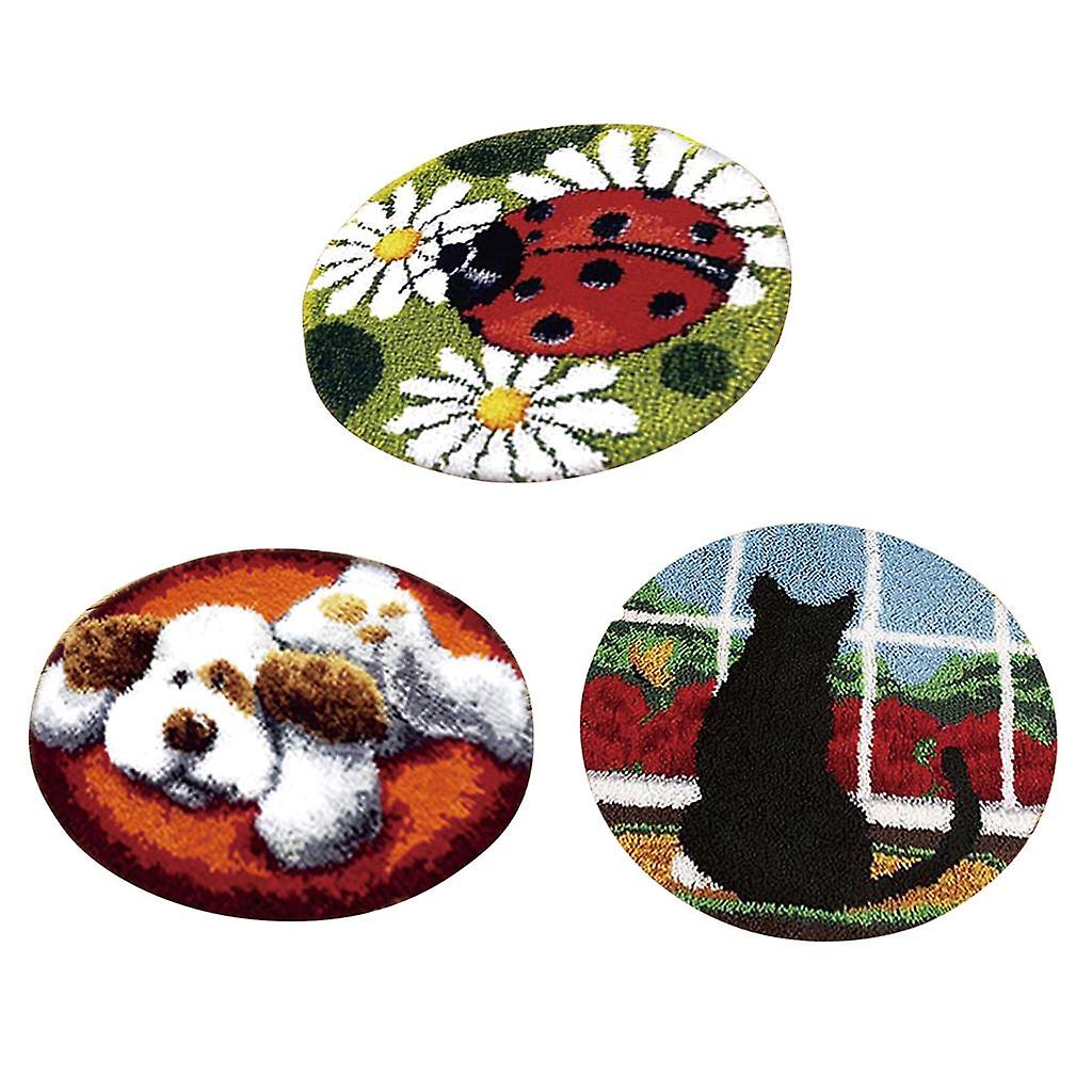 3 Sets Latch Hook Rug Kits for Beginners Animals Embroidery Carpet Cushion